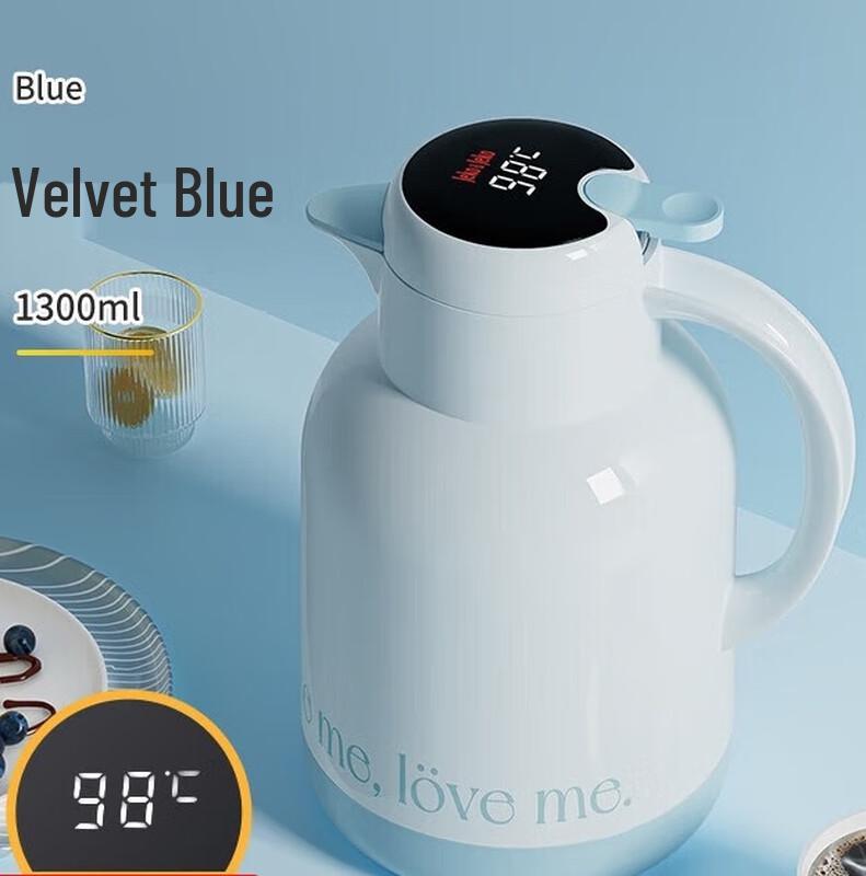 

JEKO&JEKO 1.3L Smart Digital Display Glass Liner Thermos