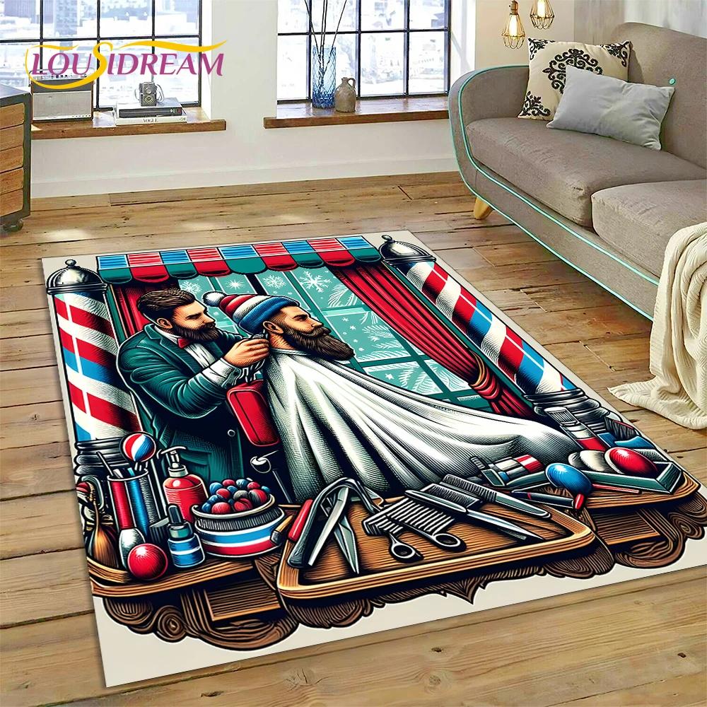 Moda Berber Dükkanı Logosu Kafatası Vintage Halı Yatak Odası Oturma Odası Ev Kanepe Dekorasyonu için, Çocuk Oyunu Büyük Dekor Yer Paspası