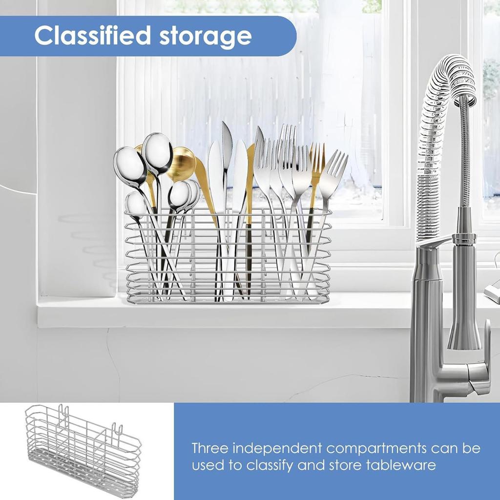 Fork Drainer Basket Stainless Steel Cutlery Hangable Basket Flatware Drying Rack Fork Drainage Containers For Kitchen