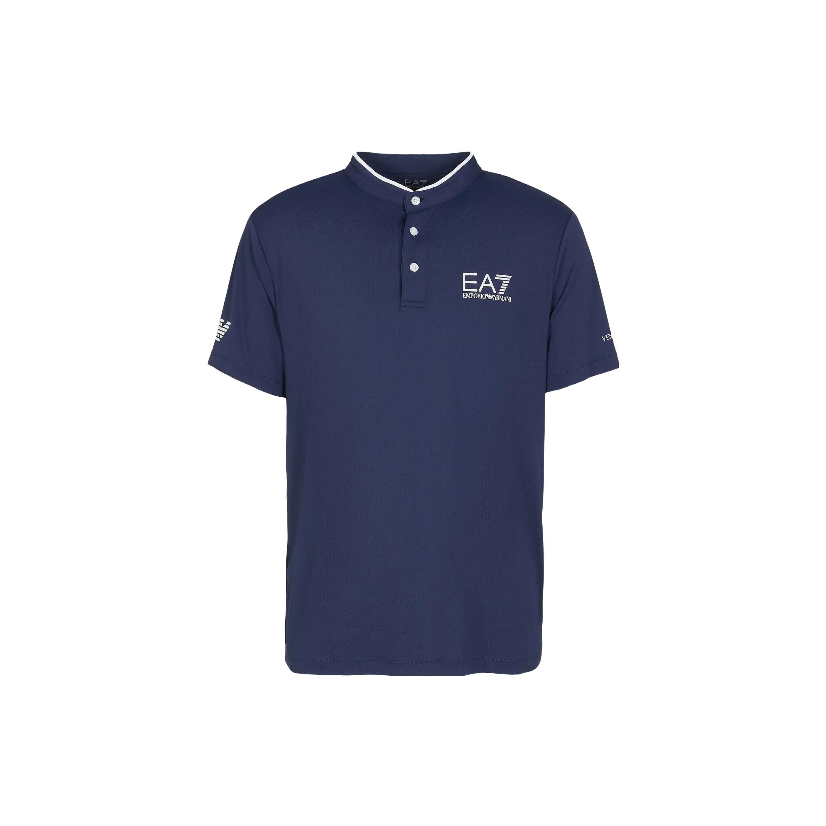 Emporio Armani EA7 FW23 Logo Print Crew Neck Polo Shirt Men tops Navy-Blue 8NPT21-PJEMZ-1554 XS