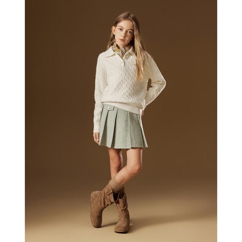 ELLE KIDS Girls' Houndstooth Pleated High-Waist Skirt