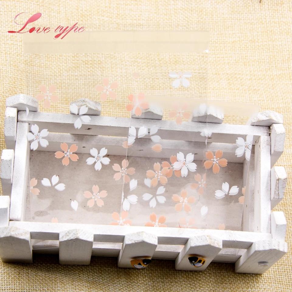 New 100PCS Cherry Blossoms Candy &Cookie Plastic Bags Self-Adhesive For DIY Biscuits Snack Baking Package Decor Kids Gift Su