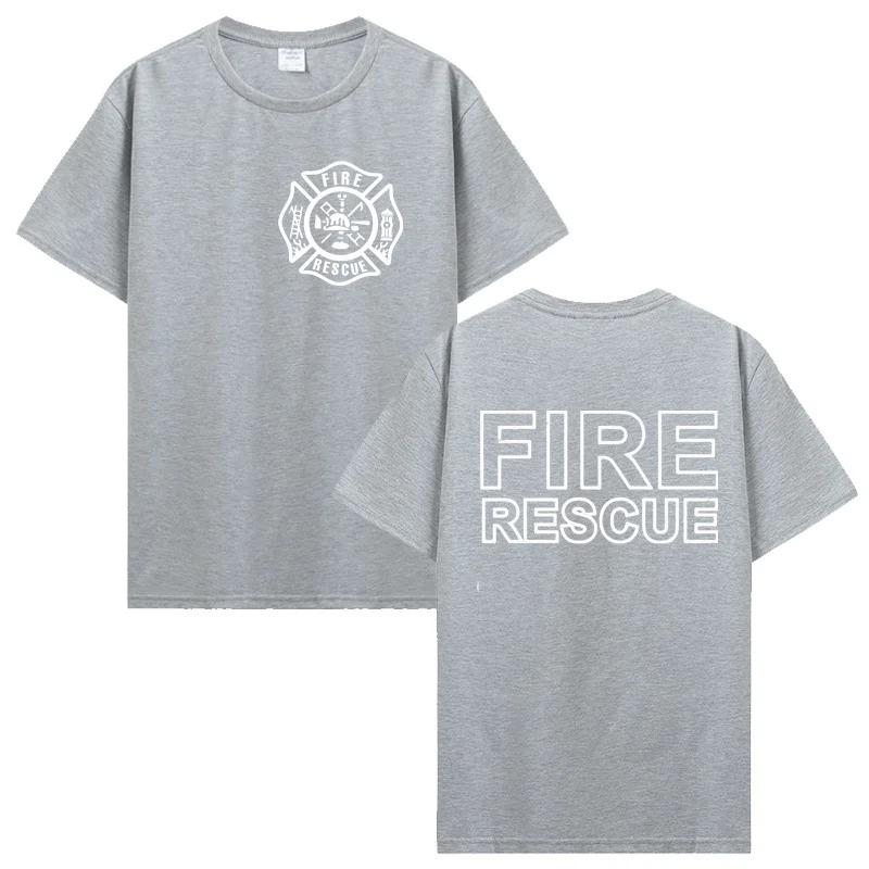 Fire Rescue Firefighter T Shirt Men Fireman T-shirts Men Cotton Tees Tops Harajuku Streetwear