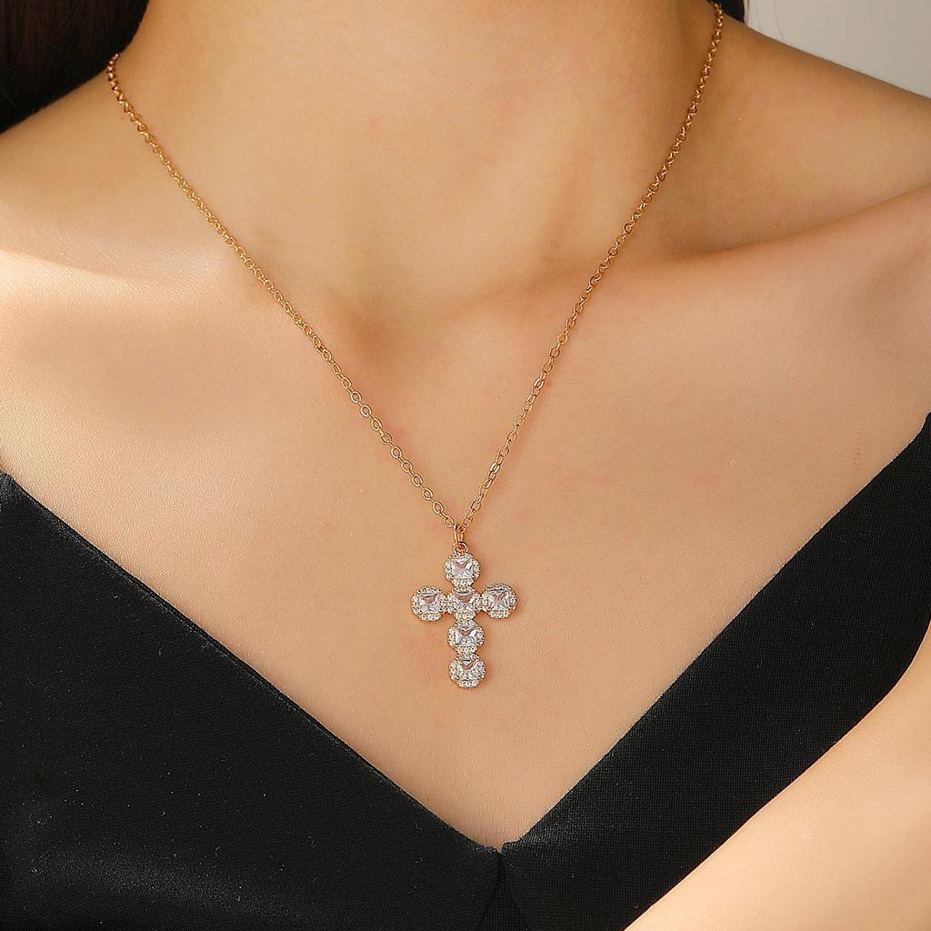 Women's Geometric Diamond Cross Necklace - European & American Punk Hip-Hop Style Choker