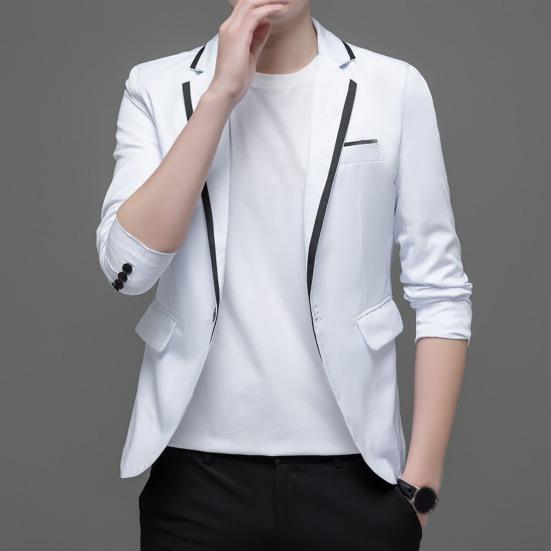 Dar Kesim Erkek Blazer Renk Blok Tek Düğmeli İlkbahar Sonbahar Erkek Günlük Takım Ceket Düğünler Damat Blazer Ceket