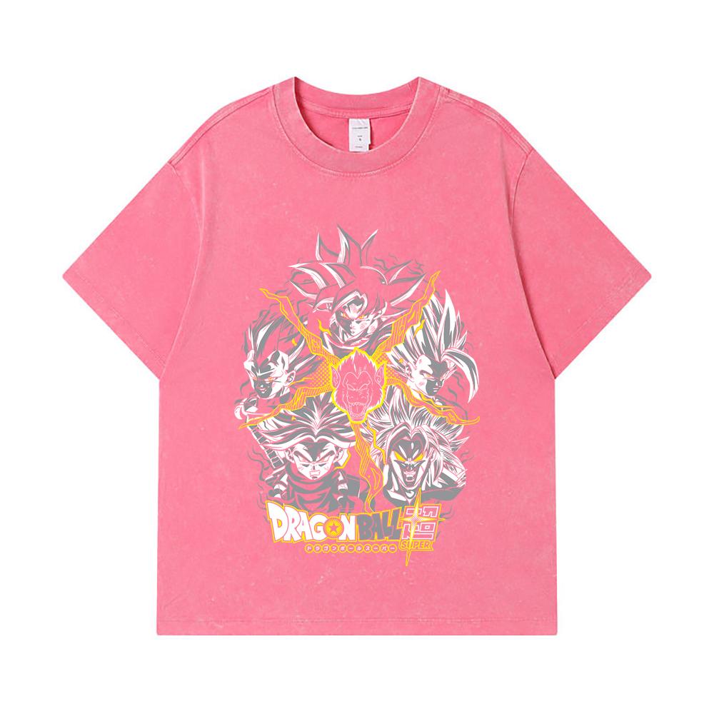 275 GSM Washed T-shirts 100% Cotton Dragon Ball V49 Super Saiyan Print Unisex Heavy Cotton T Shirt