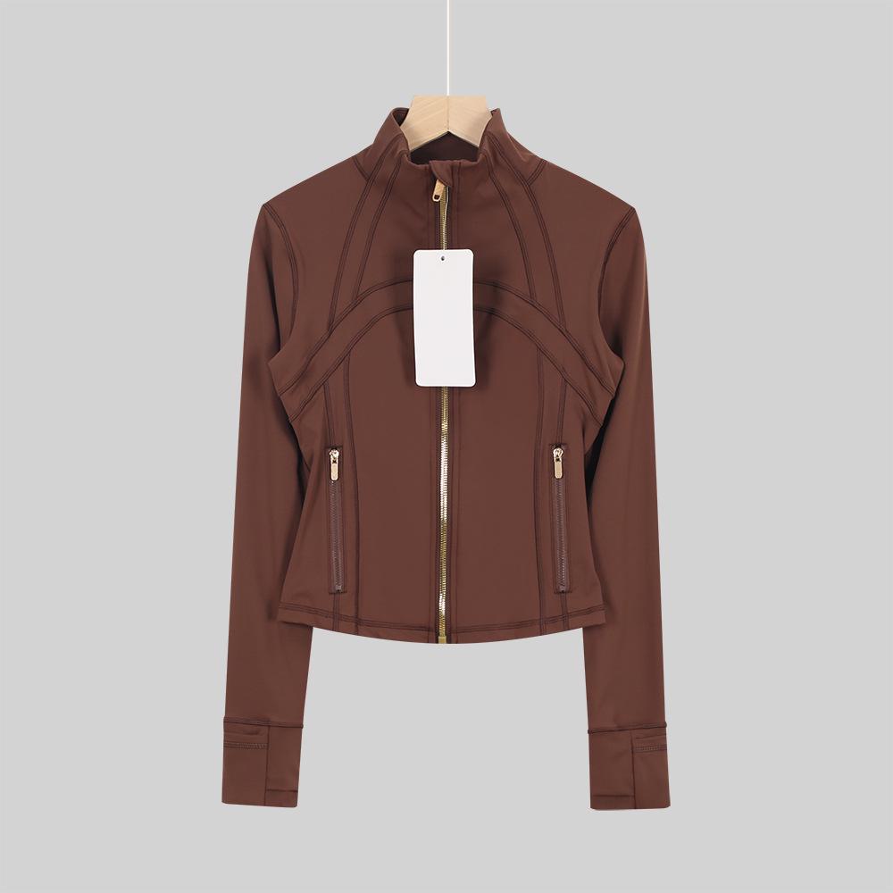 LULULACIE Women's Gold Zipper Stand-up Collar Slim Fit Sports Jacket