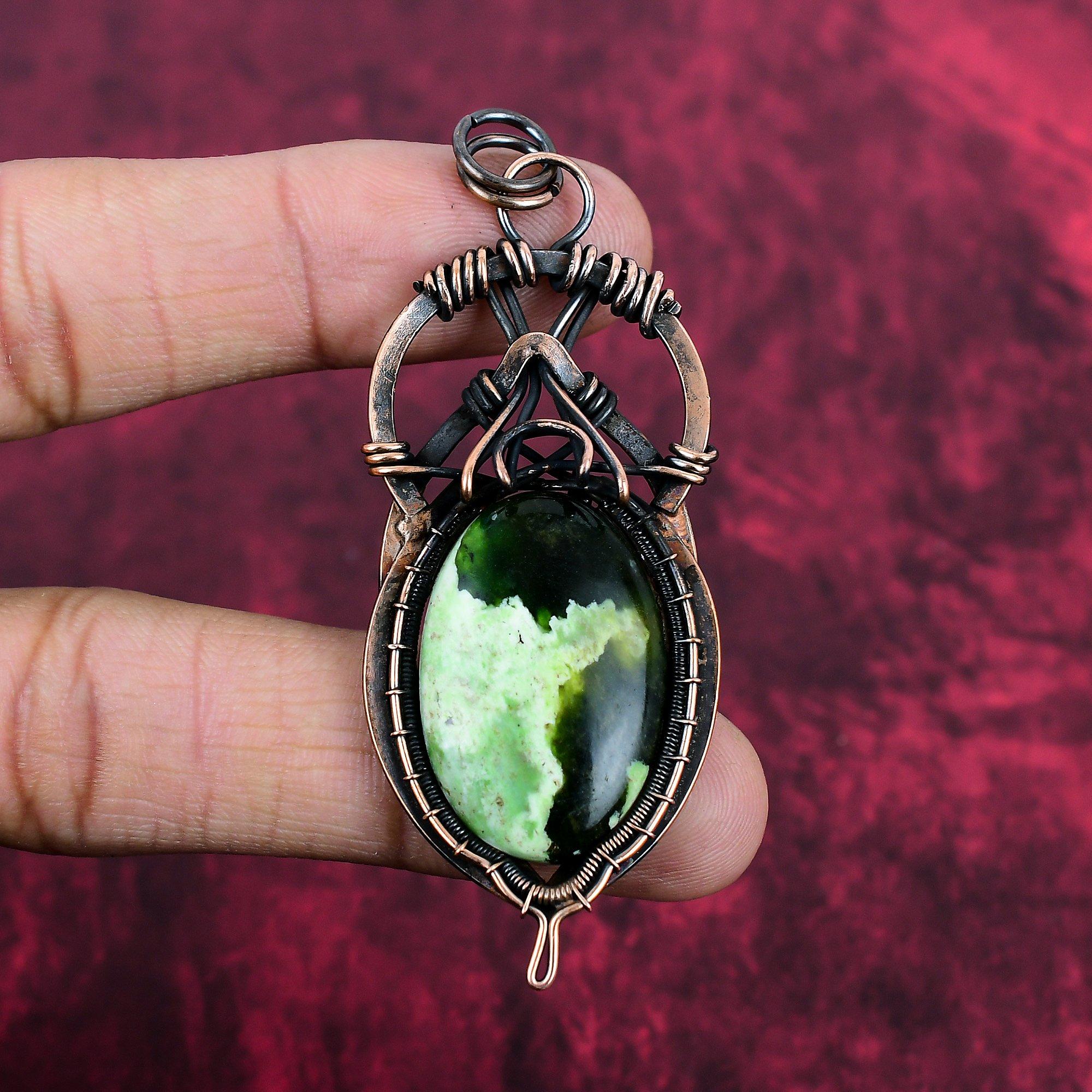 Australian Chrome Chalcedony Pendant Copper Wire Wrapped Pendant Natural Gemstone Pendant Copper Wire Jewelry Handmade Pendant Gifts For Mom