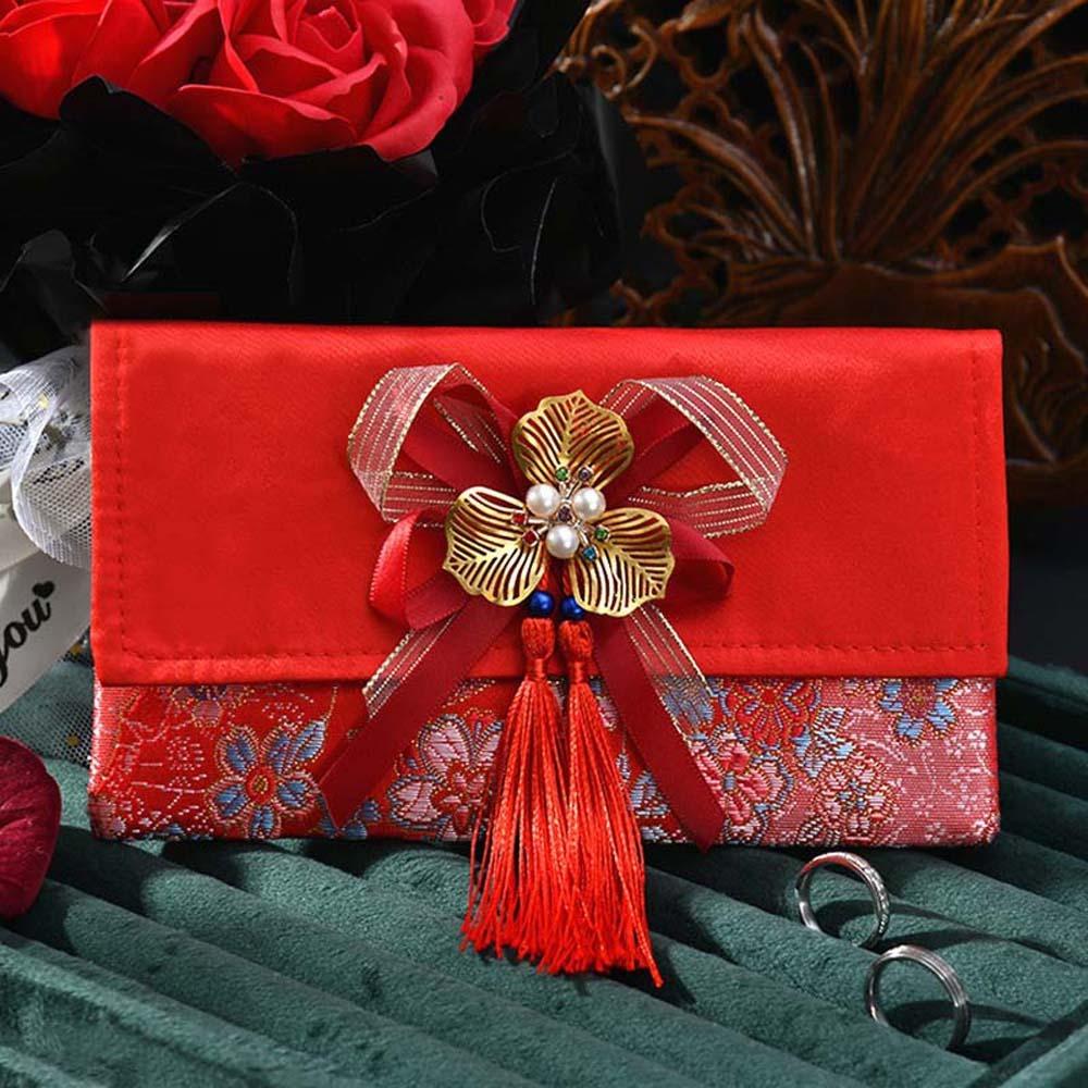 New Year Blessing Words 2025 Money Pocket Brocade Cloth Tassel New Year Money Bag Chinese Wedding