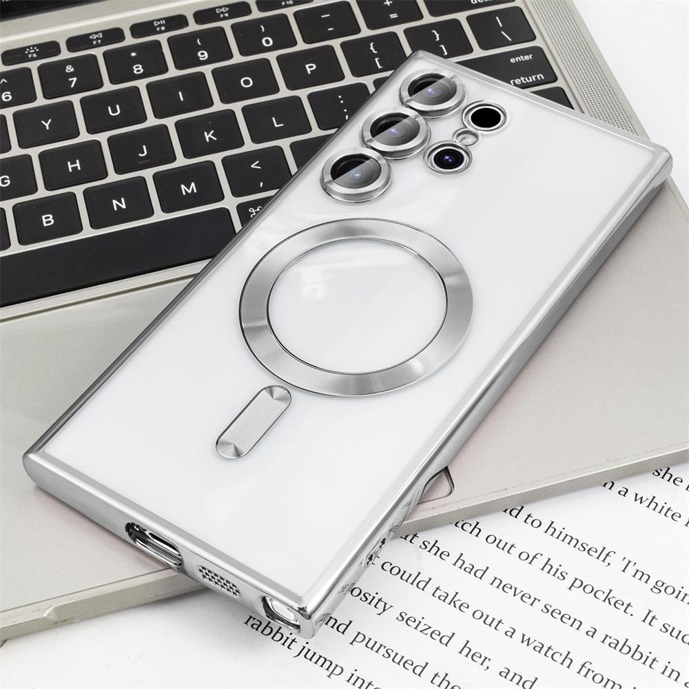 Plating klart deksel for Samsung Galaxy S24 S23 S22 S21 S20 FE Ultra Plus Note 20 Ultra MagSafe trådløs ladeveske