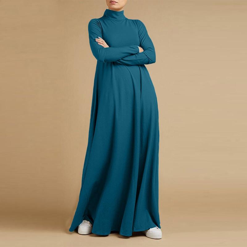 S-5XL Moda Donna Maglia di pizzo Abaya Manica lunga Tinta unita Abito lungo musulmano Maxi abito