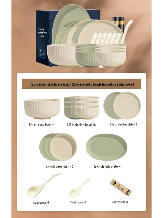 Khangmo Cream Style Ceramic Dinnerware Set, 26-Piece