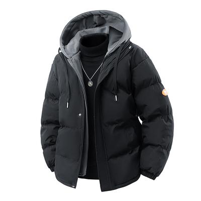 Men's Warm Parkas Casual Cotton-Padded Jacket Winter Men Trendy Fake Two-piece Hooded Bread Cotton-padded Jackets Coats