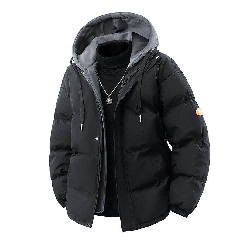 

Men s Warm Parkas Casual Cotton-Padded Jacket Winter Men Trendy Fake Two-piece Hooded Bread Cotton-padded Jackets Coats XXL чёрный