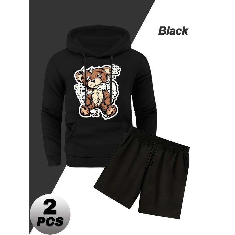 Худи с длинным рукавом, толстовка и шорты, мужской полиэстеровый комплект из 2 предметов, мягкий, легкий, спортивный S