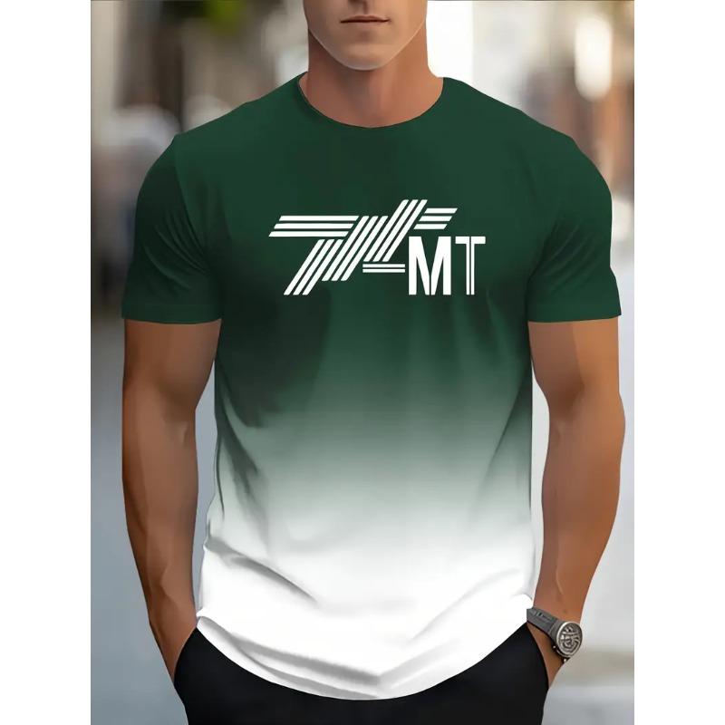 Men's 3D Gradient Solid Color Print T-shirt - Short-sleeved Breathable Polyester Round Neck Casual Streetwear Top