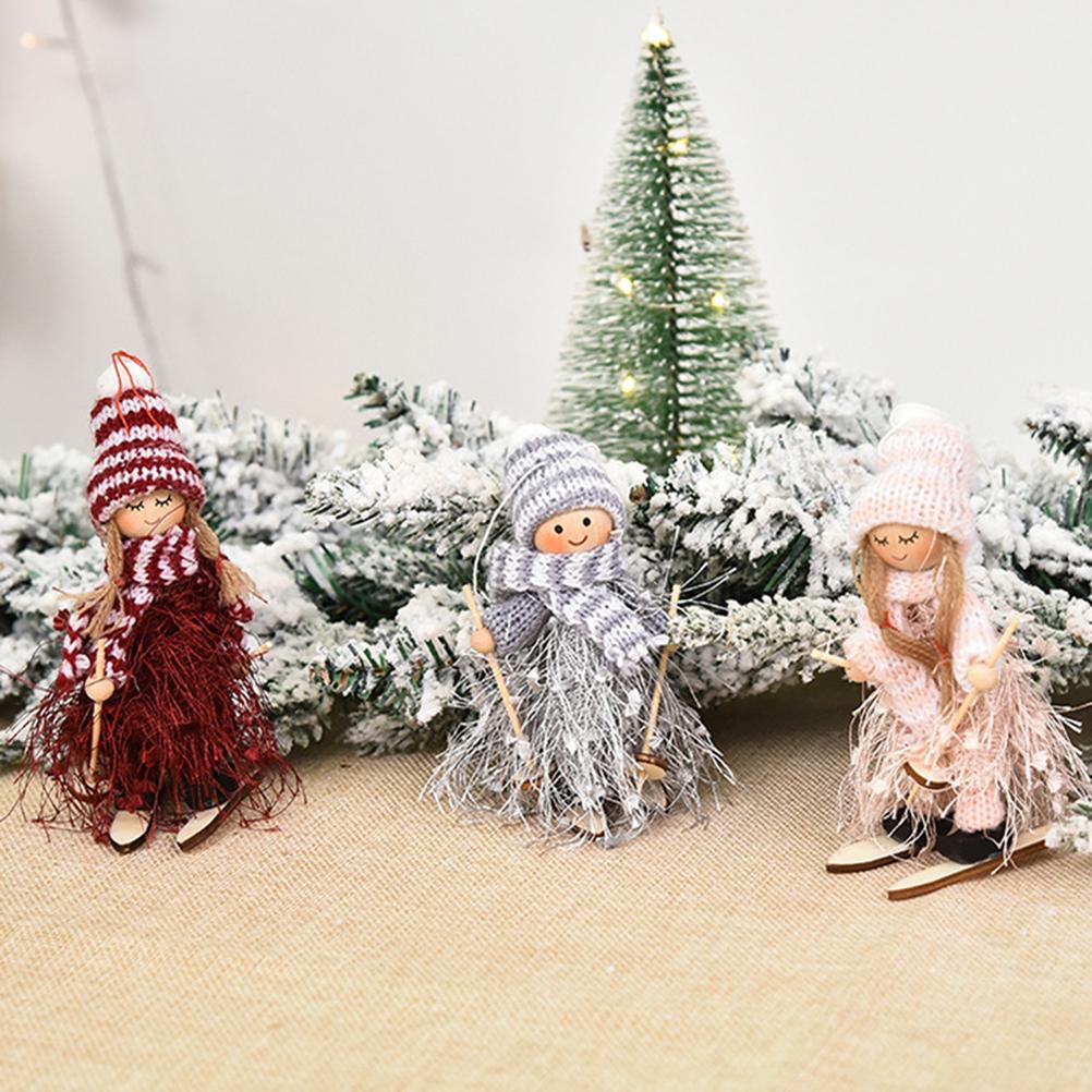 

Christmas Decorations Doll Lovely Wood Fiber Tassel Yarn Ski Doll Beautiful Christmas Doll Pendant for Christmas Tree серый