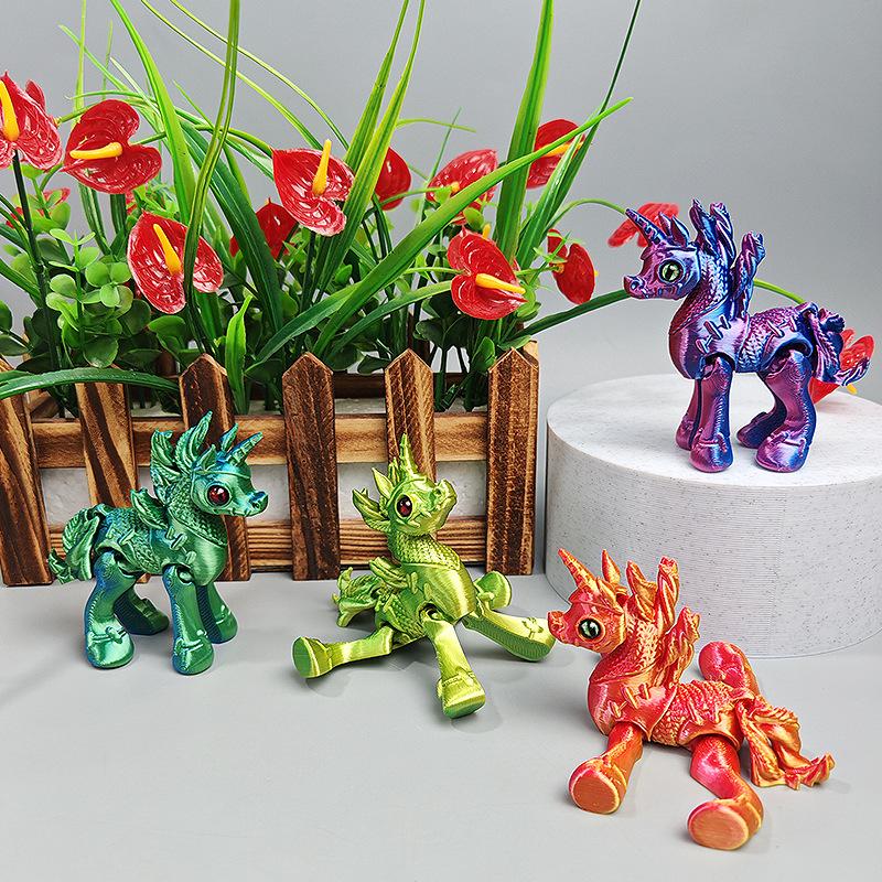 Colourful 3D Printing Unicorn Toy Crafts Home Decoration Small Ornaments Creative Gift Cute Anime Unicorn Model Joints Movable