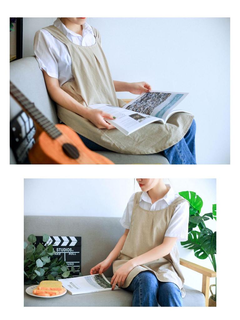 Retro Floral Cotton Linen Apron - Japanese & Korean Style, Comfortable Women's Bib with Printed Logo