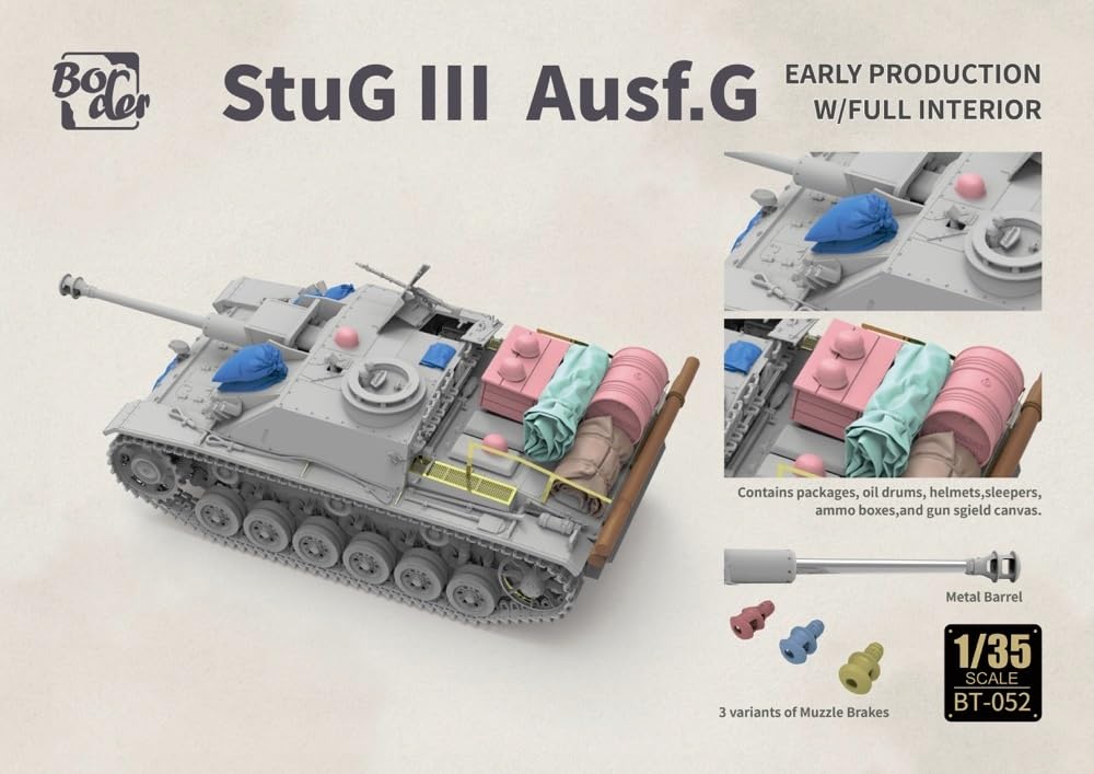 Border Model 1/35 German Sturmgeschütz III Ausf. G Early Model with Full Interior Plastic Model Kit BT052 (Tank)
