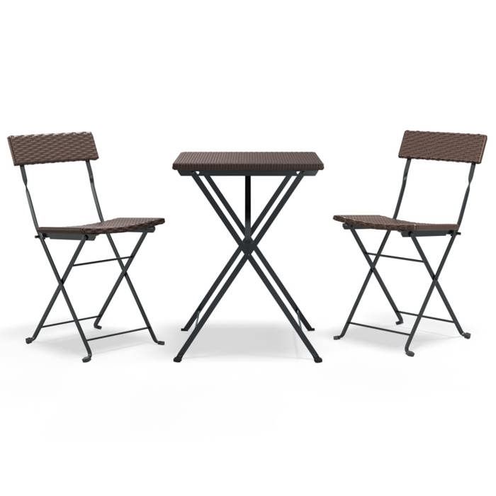 VidaXL Ensemble de bistro pliable 3 pcs Marron Résine tressée, ensemble de bistrot, table et chaises de jardin, ensemble 319990