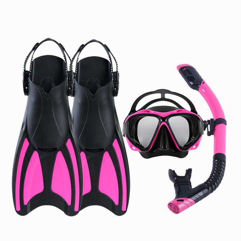 Mask Fin Snorkel Set, Travel Size Snorkeling Gear for Adults with Panoramic View Anti-Fog Mask, Trek Fins, Dry Top Snorkel 3in1