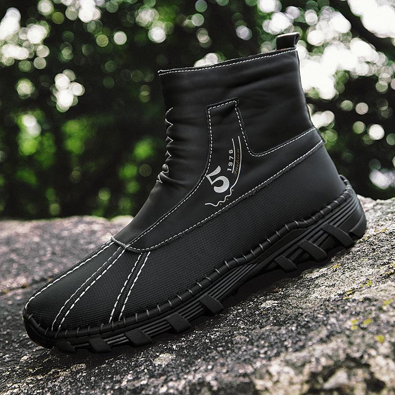 Men's High-Top Martin Boots: Fashionable Zipper, Outdoor, Large Size, Handmade Leather for Autumn & Winter