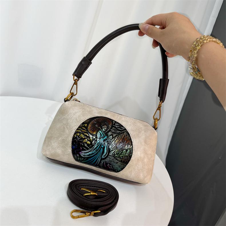 Chinese Style Embossed Large Capacity High Quality Soft Durable Fashion Exquisite Lightweight Commuting Outdoor Crossbody Bag Shoulder Bag