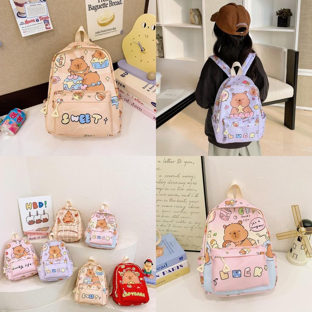 Breathable Nylon Kids Backpack With Fun Capybara Pattern Ideal For Preschoolers