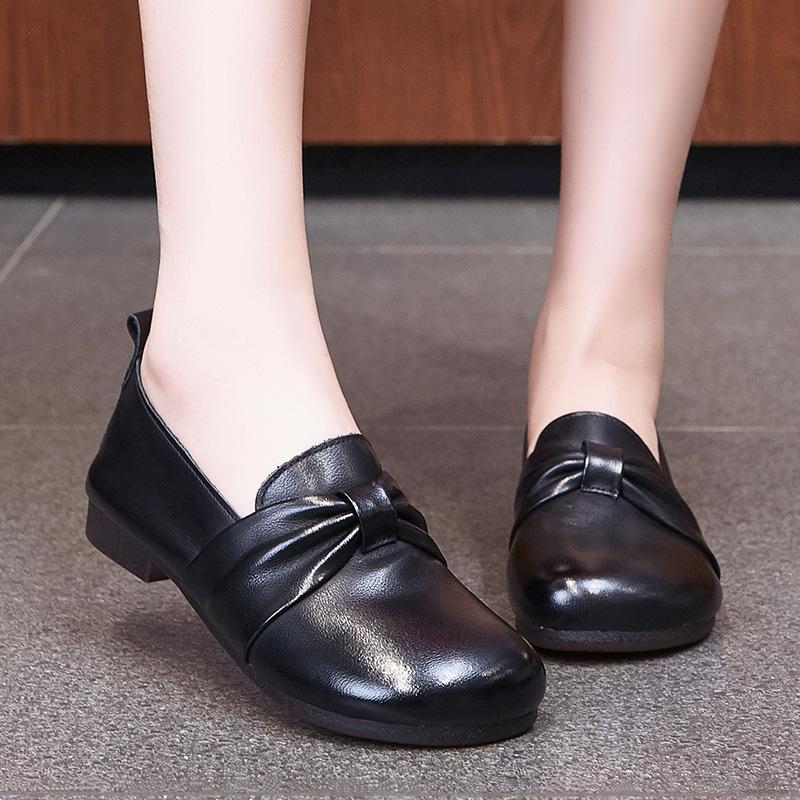 Women's Shoes New Autumn Soft-soled Small Leather Shoes Retro First-layer Cowhide Mother Shoes One-pedal Flat-soled Single Shoes Women