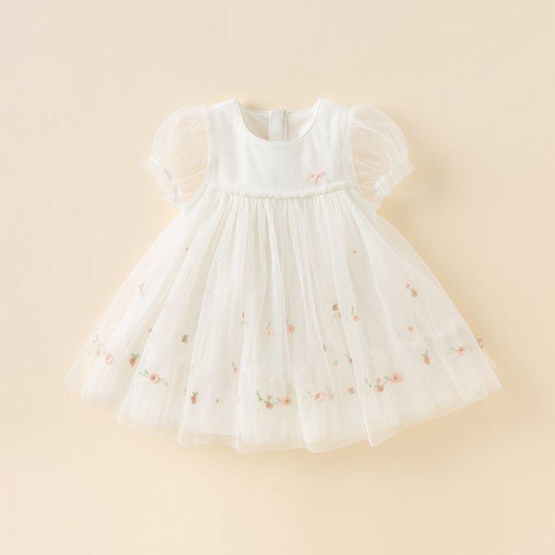 David Bella Kidsren s Dress 2026 New Girls  Mesh Princess Dress Baby Girl Summer White Dress White [Ready Stock] 120