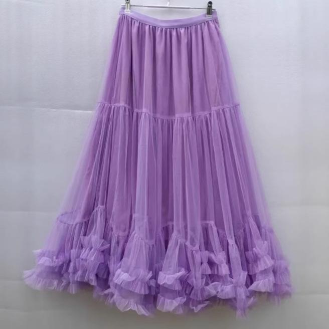 Женская сетчатая юбка, эластичная талия и длинная А-силуэтная юбка, модная юбка One Size фиолетовый