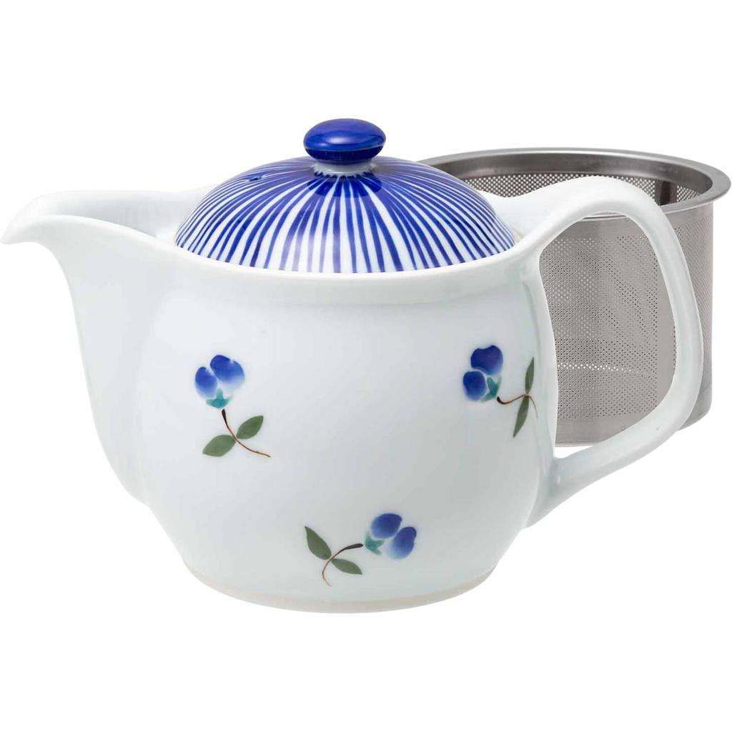Nishikai Toki Hasami Ware Matsuyuki Touen Teapot, Approx. 375ml (with Super Stainless Steel Tea Strainer), Kazahana Blue, Made In Japan, 20425