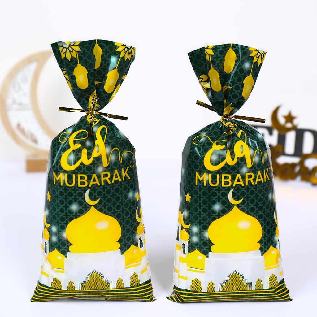 50pcs Eid Mubarak Gift Bags Plastic Candy Cookie Bag Ramadan Kareem Decoration 2024 Islamic Muslim Party Supplies Eid Gift Bags