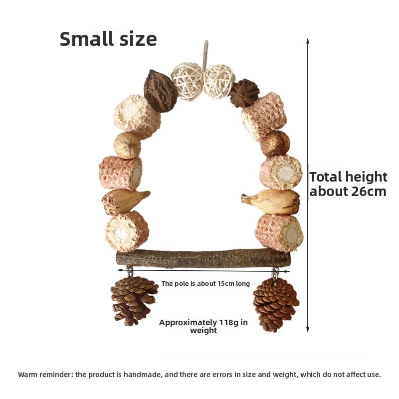 

Деревянные качели для попугая, жердочка из бревна для стояния птицы, отдых на деревянной горе, гора джекфрута, грецкий орех, кусачие и нанизываемые игрушки для попугая Small Bagged