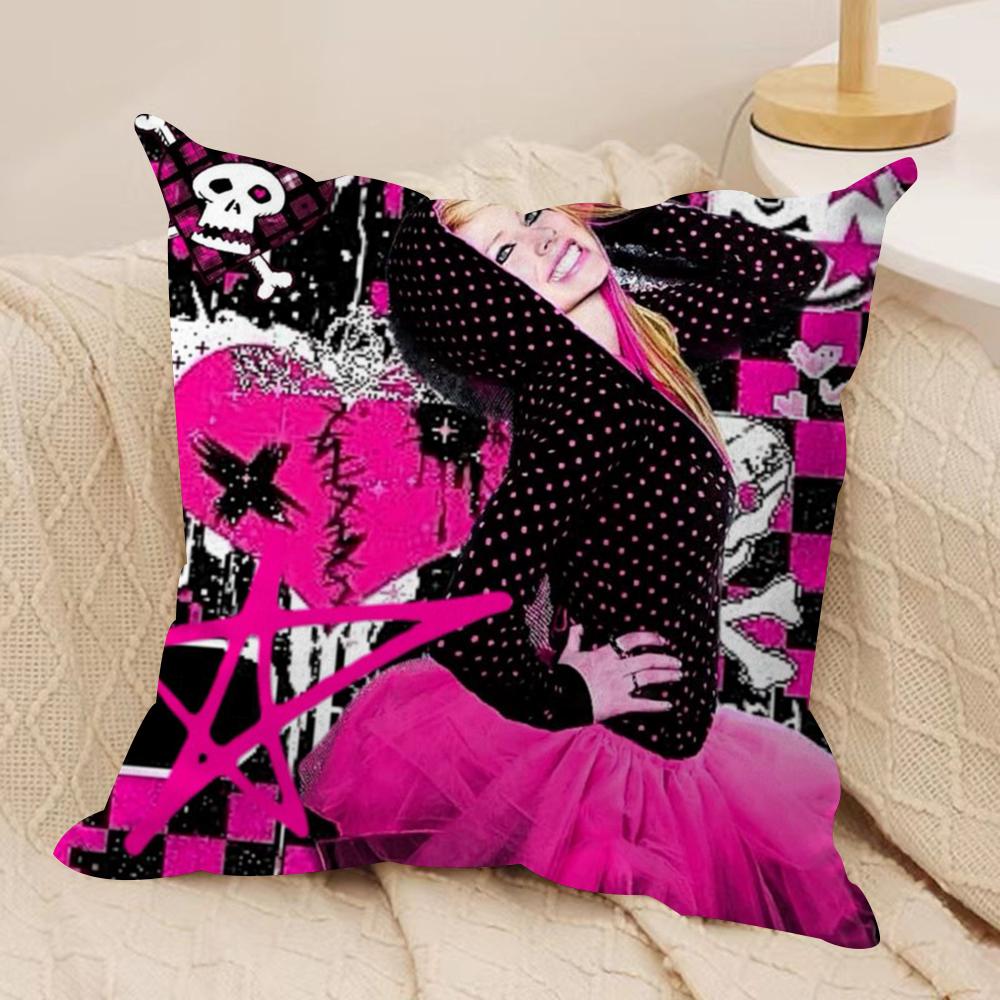 AAvril Ramona Lavigne Cushion Cover Silky Short Plush DoubleSided Printed Pillow Case for Sofa All Seasons Home Decor Gift