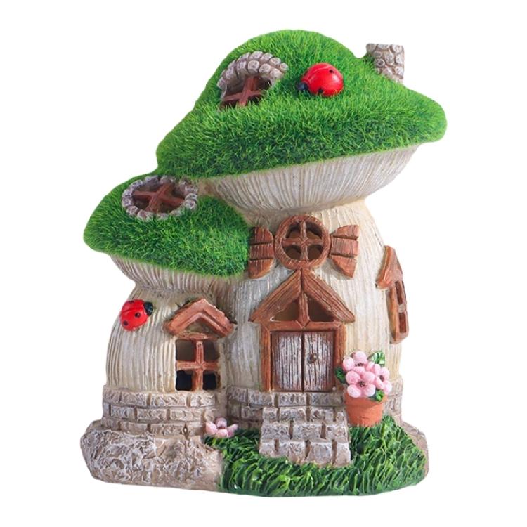 Fairies Tale Landscape Ornament Solar Lighted Illuminated Mushroom House Resin Statue Suitable For Outdoor Night Display