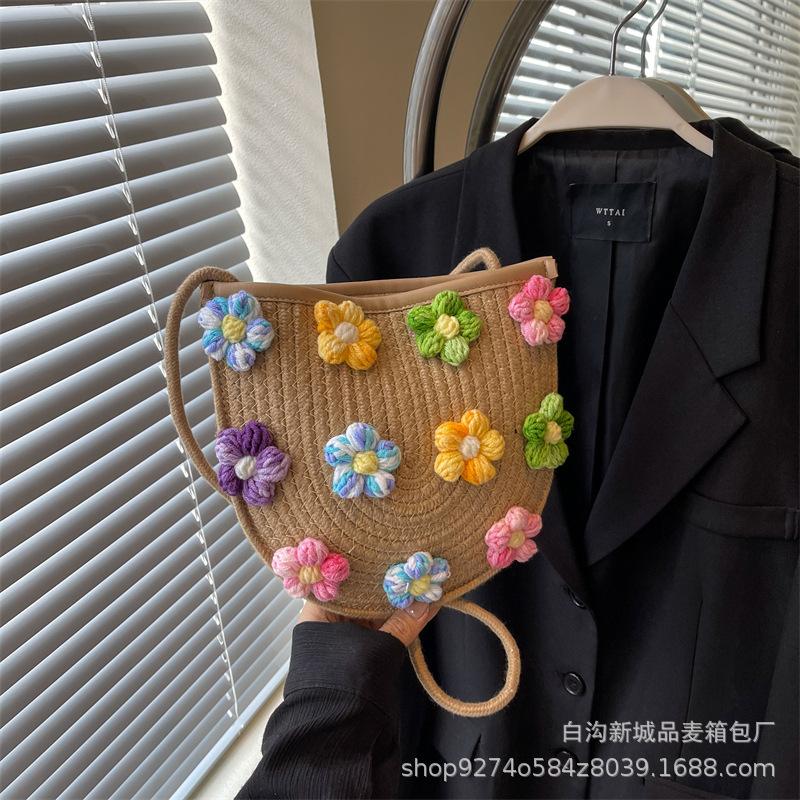 This Year's Popular Small Fresh Embroidery Woven Small Bag Women's 2025 New Trendy Foreign Shoulder Bag Crossbody Bag