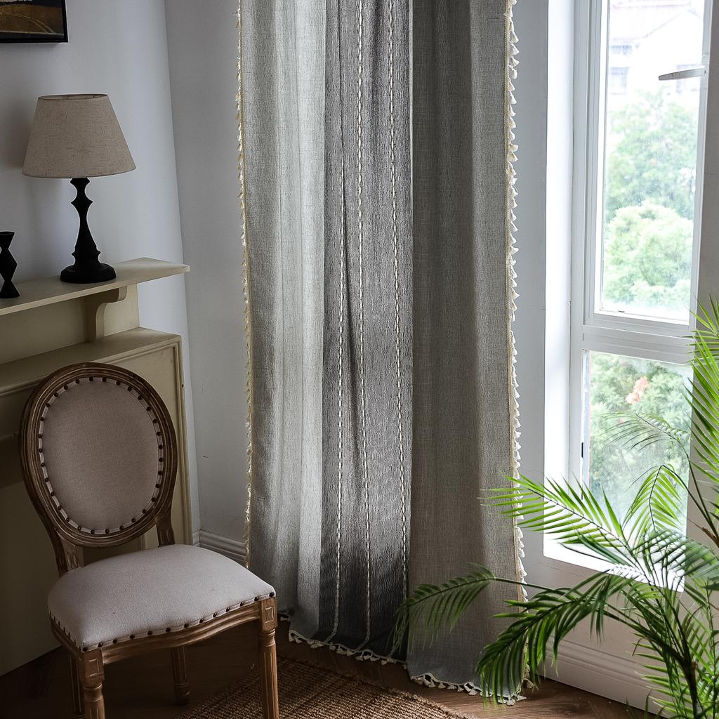 Curtain Finished American Country Retro Balcony Bedroom Dining Room Kitchen Personalized Embroidery Flower Retro Bay Window