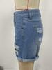 2025 Summer American Style Women's Ripped Straight Leg Denim Shorts - Versatile and Trendy