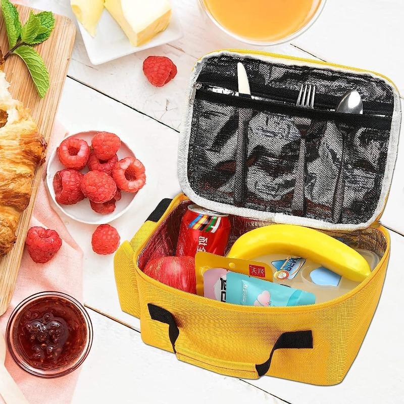 Kids Cartoon School Bus Lunch Bag - Thermal Insulated Cooler Tote for Boys Girls - Portable Yellow Car Picnic Box