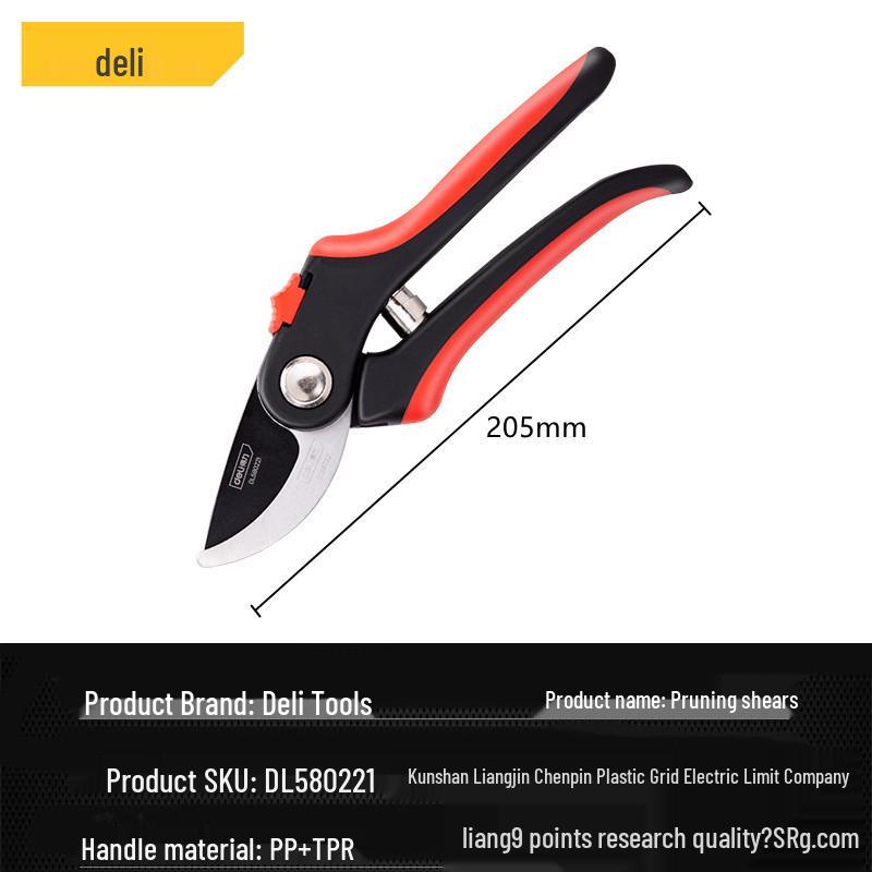 Deli Tools Stainless Steel Garden Pruning Shears for Branches and Fruit Trees (DL580221) DL580221 8-inch Pruning Shears (Red-Black Series)