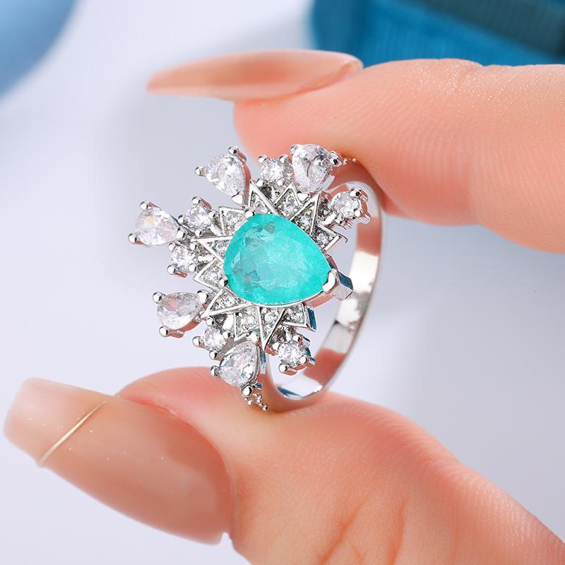 

Luxury Sky Blue Drop Diamond Premium Ring Sweet Stylish S925 Silver Plated Party Wedding Engagement Jewelry for Ladies
