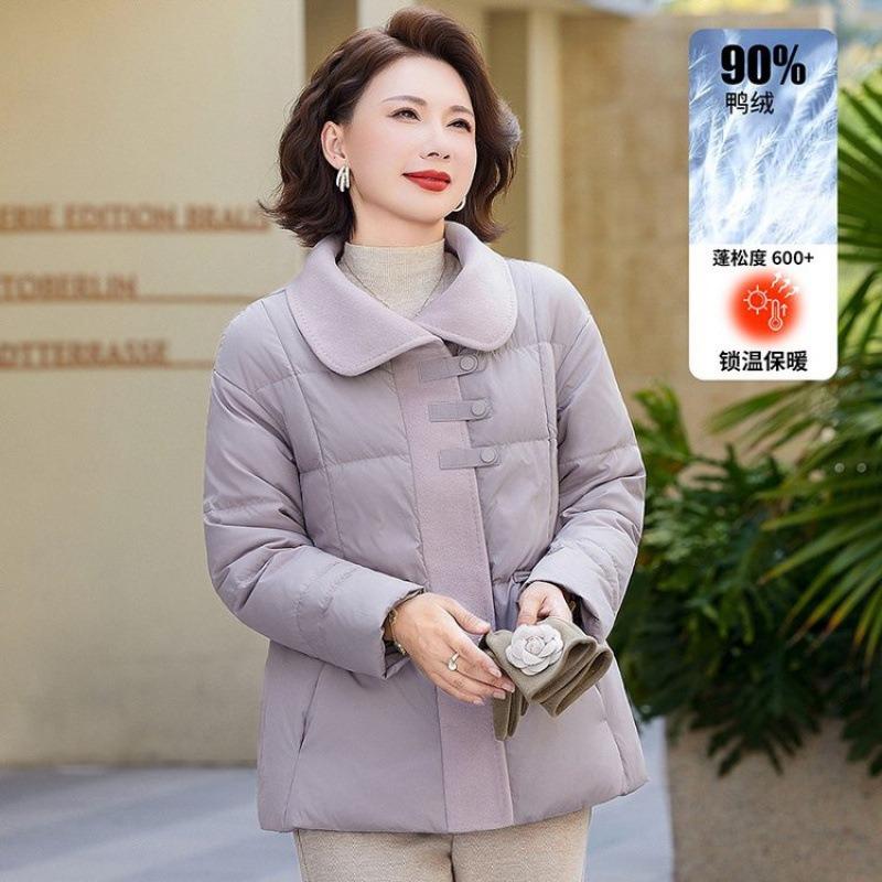 Mom's short winter clothing large size duck down new thermal top mid-person winter lapel cardigan down jacket