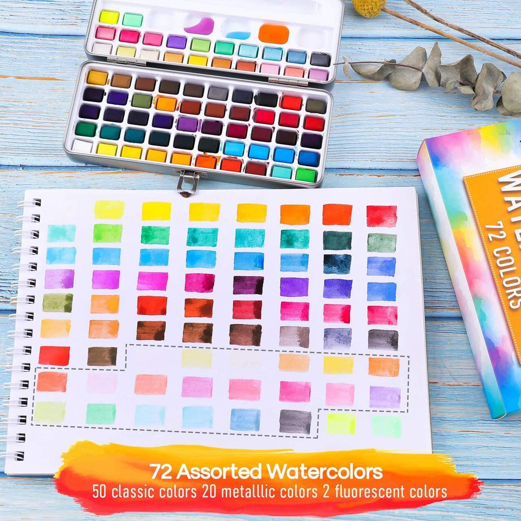 Portable Solid Watercolor Set: 50/72/90/100 Colors with Metallic Pearlescent Pigments