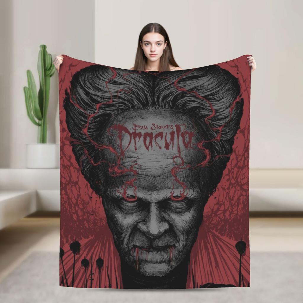 Dracula Halloween Blanket  Warm Aesthetic Plush Throw Blanket For Couch Chair Sofa Bed Travel Flannel Bedspread Bed Cover