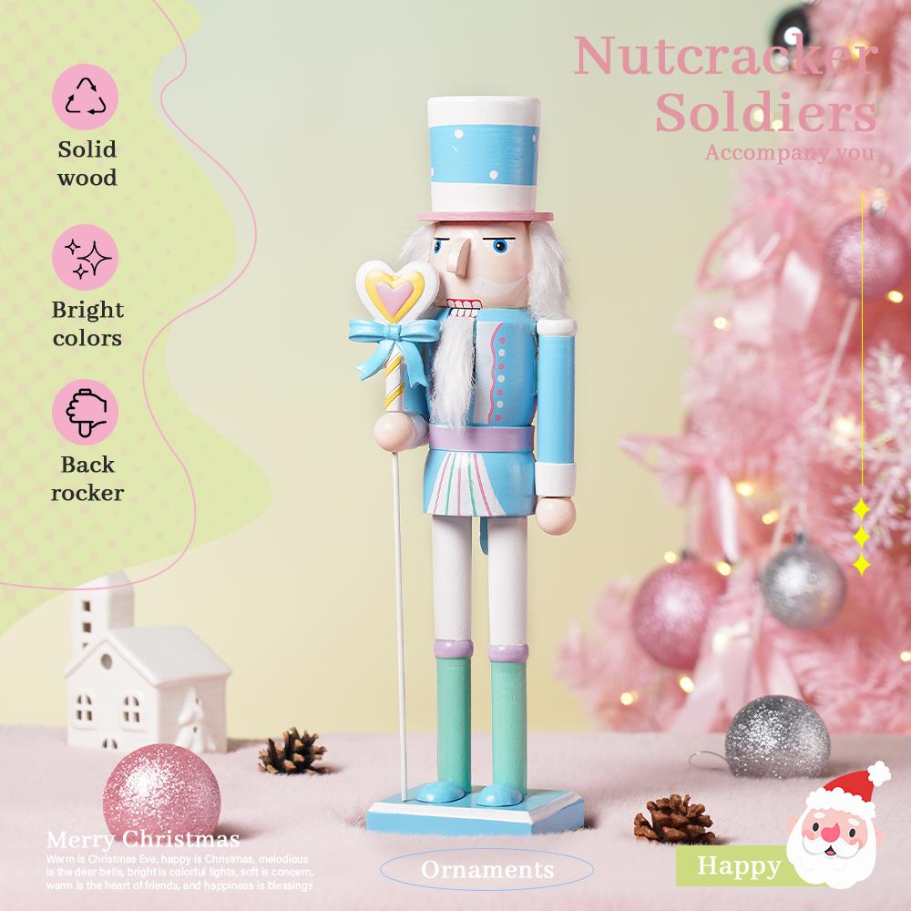 38CM Macaron Colored Candy Walnut Soldier Solid Wood Decoration Ornament Gift Handicraft Christmas Ornament Walnut Clip 1PCS