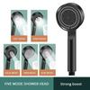 Handheld Spray Shower 5 Modes Booster Shower Head Household Adjustable High Pressure Water Massage Bathroom Supplies