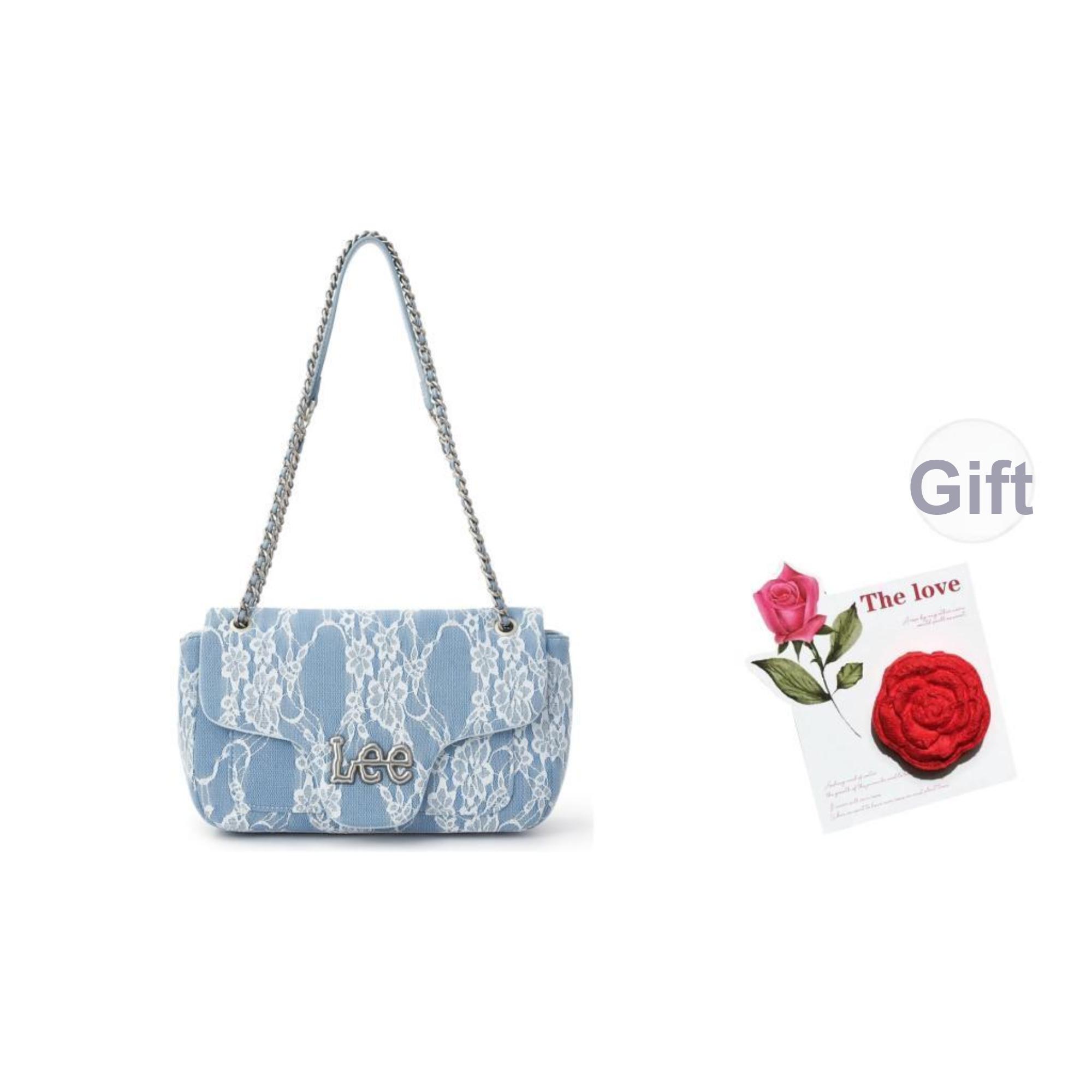 

New Lee Fabric One Shoulder Handbag, Crossbody Bag Women s Blue Denim & White LE250133M 25.9*8.1*17.0CM