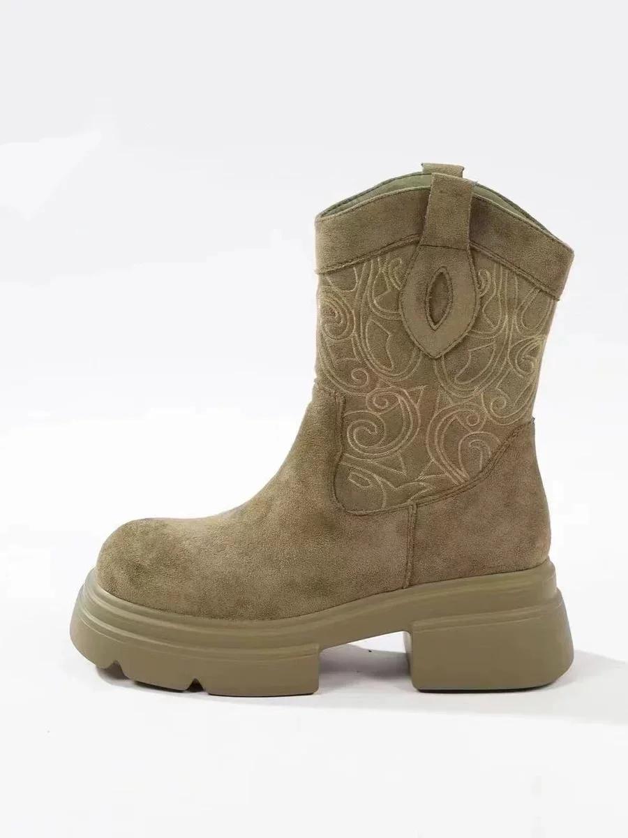 

Весенние/осенние женские ботинки с круглым носком на среднем каблуке для женщин, уличные нарядные ботинки до середины икры, современные ботинки на платформе, офисная женская обувь 43 зелёный